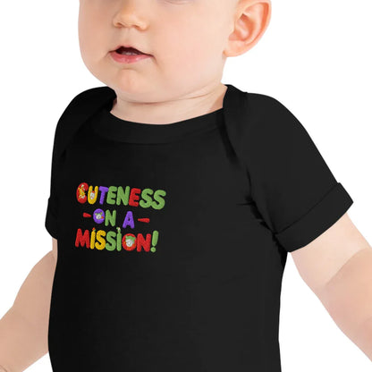 Cuteness On A Mission | Embroidered Baby Short Sleeve One Piece - AwRans Clothing