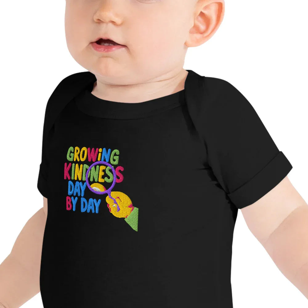 Growing Kindness Day By Day | Embroidered Baby Short Sleeve One Piece - AwRans Clothing