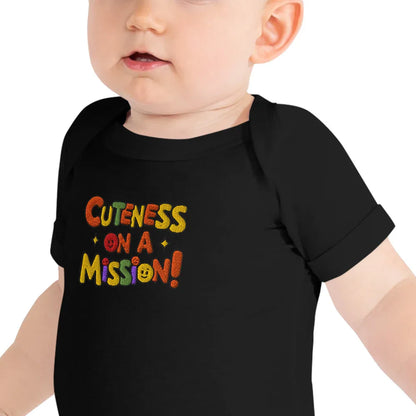 Cuteness On A Mission | Embroidered Baby Short Sleeve One Piece - AwRans Clothing