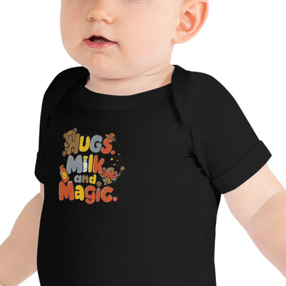 Hugs Milk And Magic | Embroidered Baby Short Sleeve One Piece - AwRans Clothing