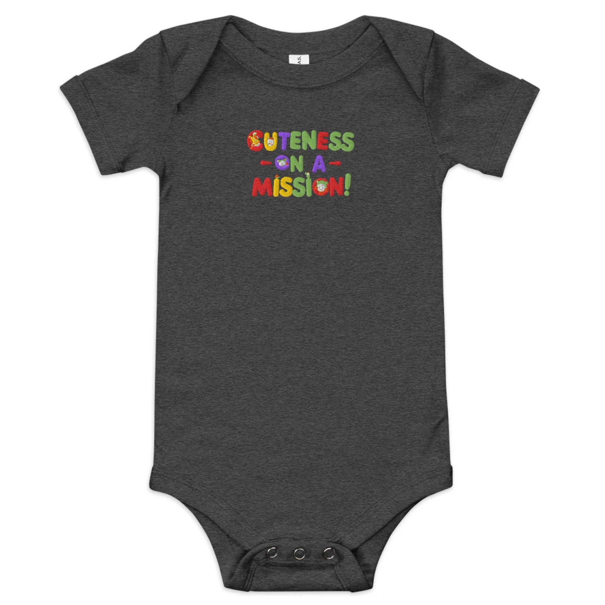 Cuteness On A Mission | Embroidered Baby Short Sleeve One Piece - AwRans Clothing
