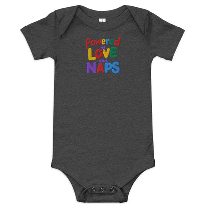 Powered By Love And Naps | Embroidered Baby Short Sleeve One Piece - AwRans Clothing