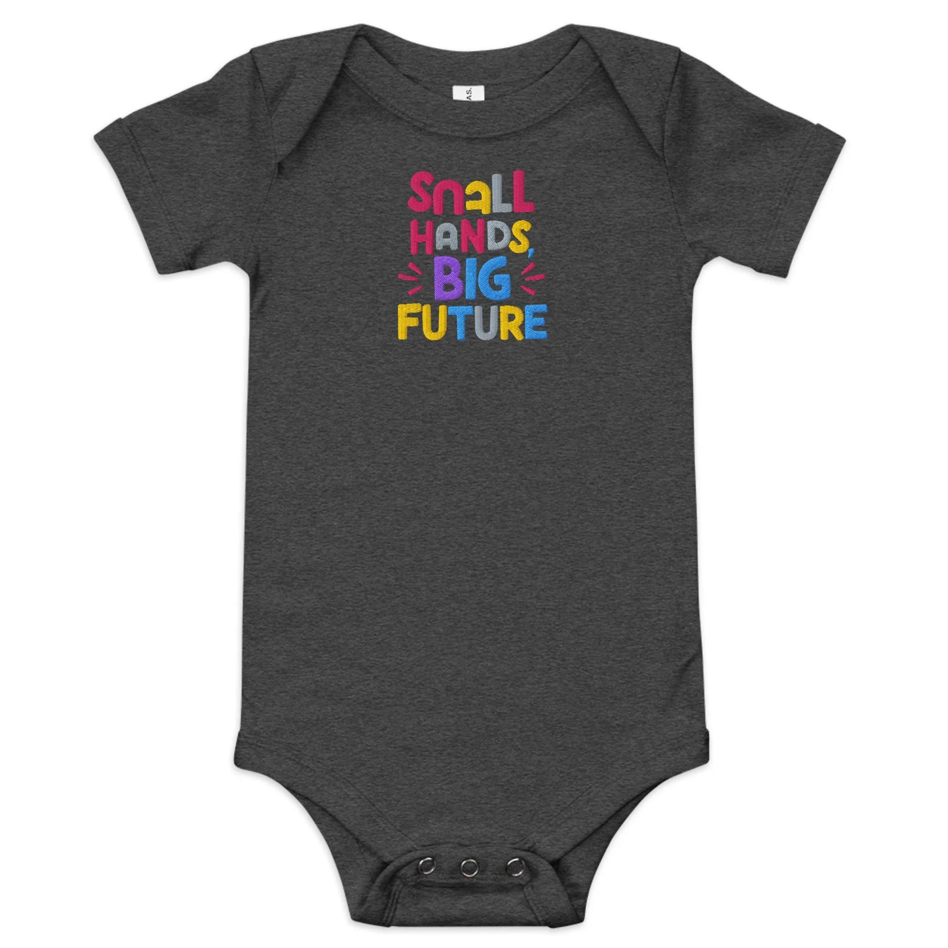 Small Hands Big Future | Embroidered Baby Short Sleeve One Piece - AwRans Clothing