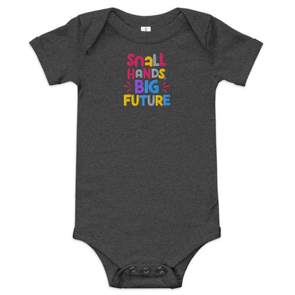 Small Hands Big Future | Embroidered Baby Short Sleeve One Piece - AwRans Clothing