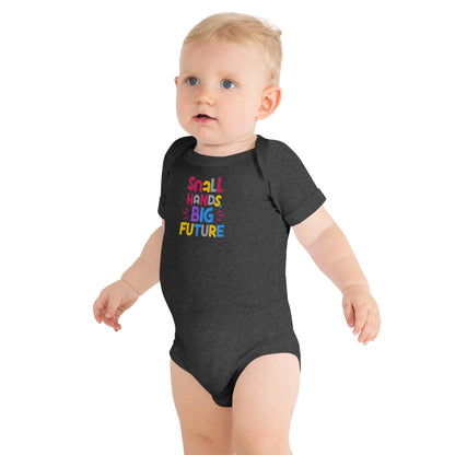 Small Hands Big Future | Embroidered Baby Short Sleeve One Piece - AwRans Clothing