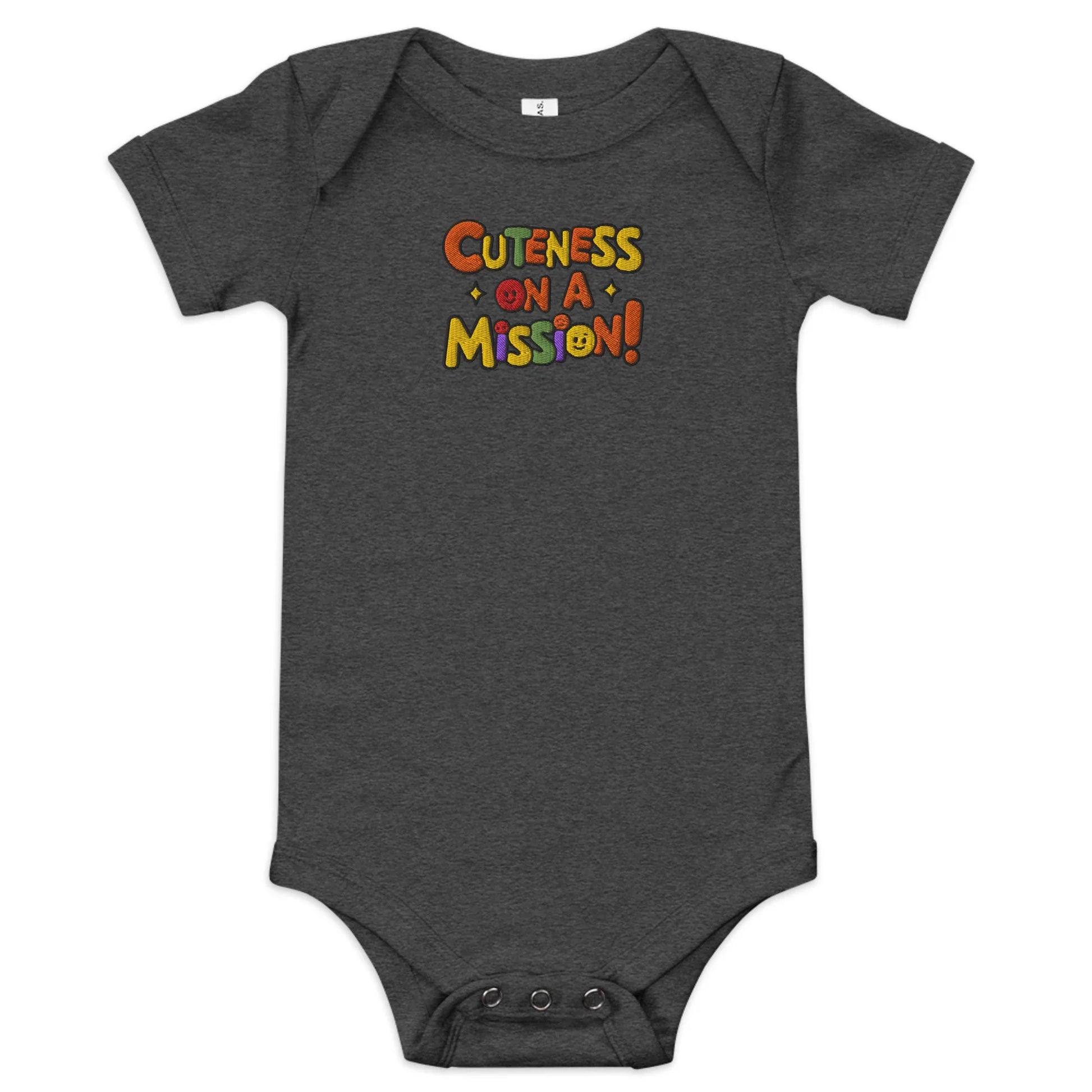 Cuteness On A Mission | Embroidered Baby Short Sleeve One Piece - AwRans Clothing