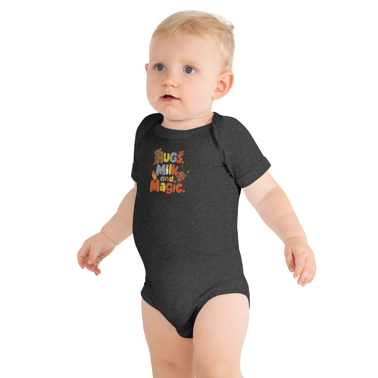 Hugs Milk And Magic | Embroidered Baby Short Sleeve One Piece - AwRans Clothing