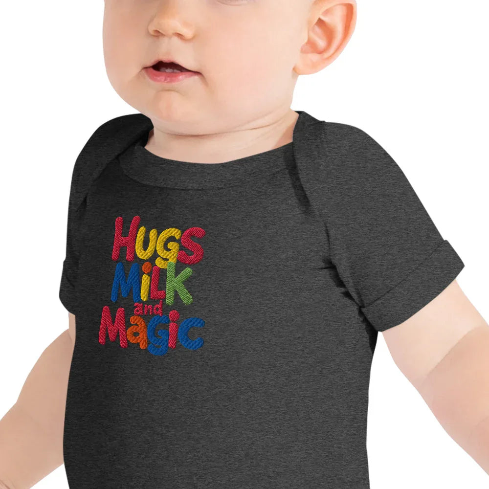 Hugs Milk And Magic | Embroidered Baby Short Sleeve One Piece - AwRans Clothing