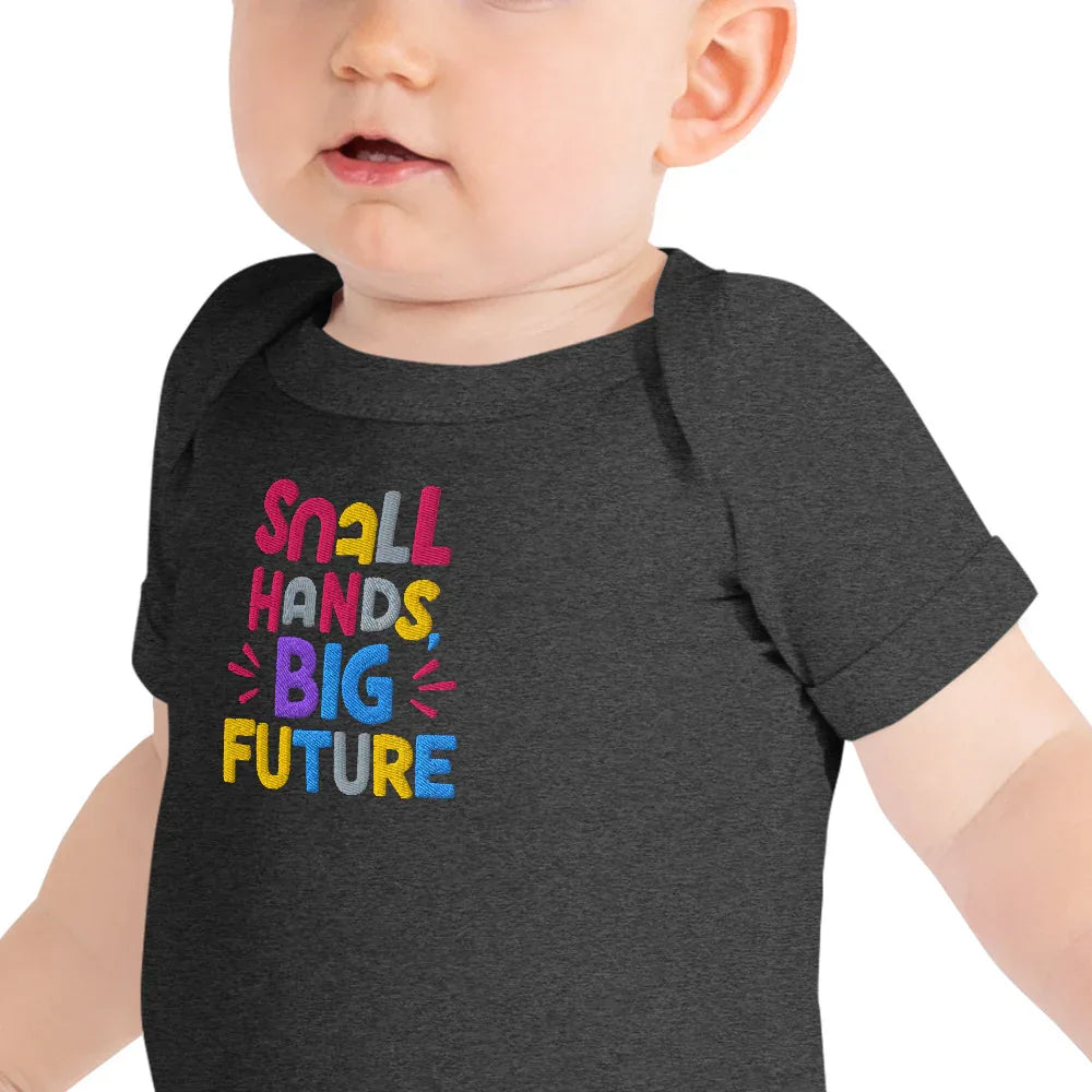 Small Hands Big Future | Embroidered Baby Short Sleeve One Piece - AwRans Clothing
