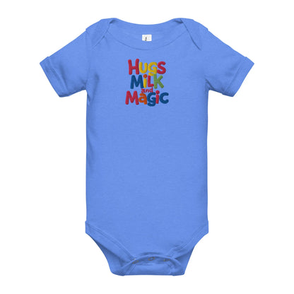 Hugs Milk And Magic | Embroidered Baby Short Sleeve One Piece - AwRans Clothing