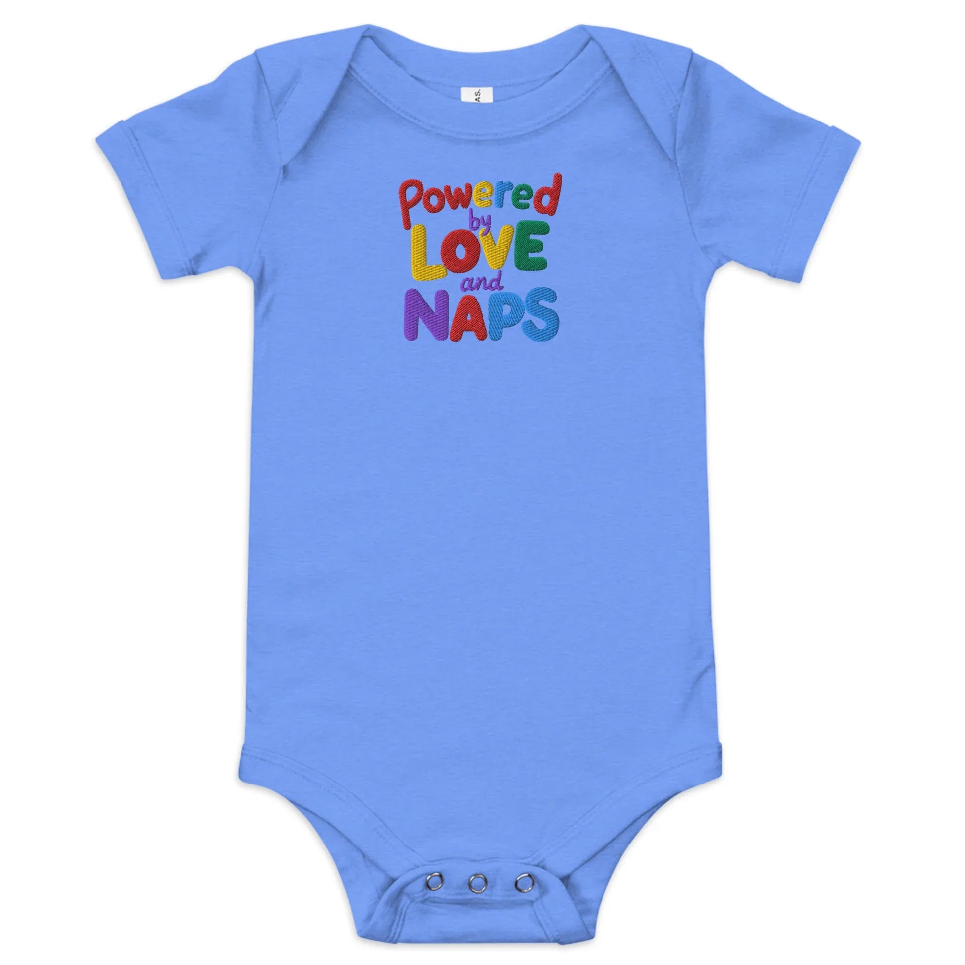 Powered By Love And Naps | Embroidered Baby Short Sleeve One Piece - AwRans Clothing