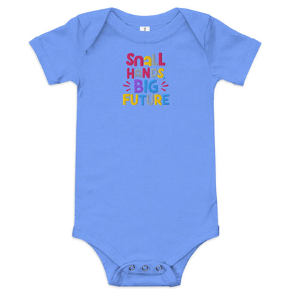 Small Hands Big Future | Embroidered Baby Short Sleeve One Piece - AwRans Clothing
