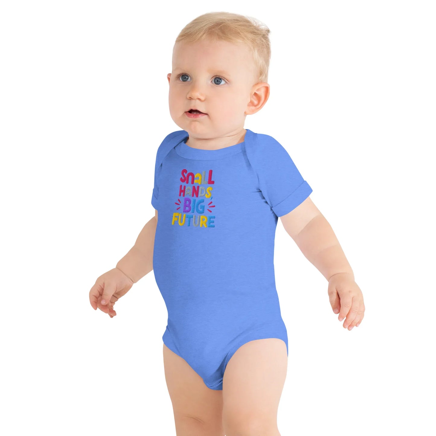 Small Hands Big Future | Embroidered Baby Short Sleeve One Piece - AwRans Clothing
