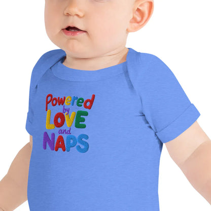 Powered By Love And Naps | Embroidered Baby Short Sleeve One Piece - AwRans Clothing