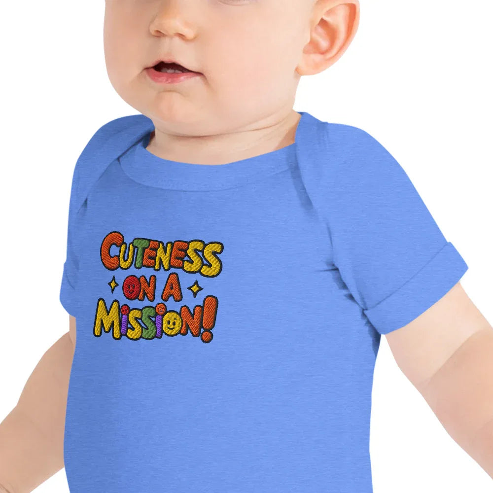 Cuteness On A Mission | Embroidered Baby Short Sleeve One Piece - AwRans Clothing