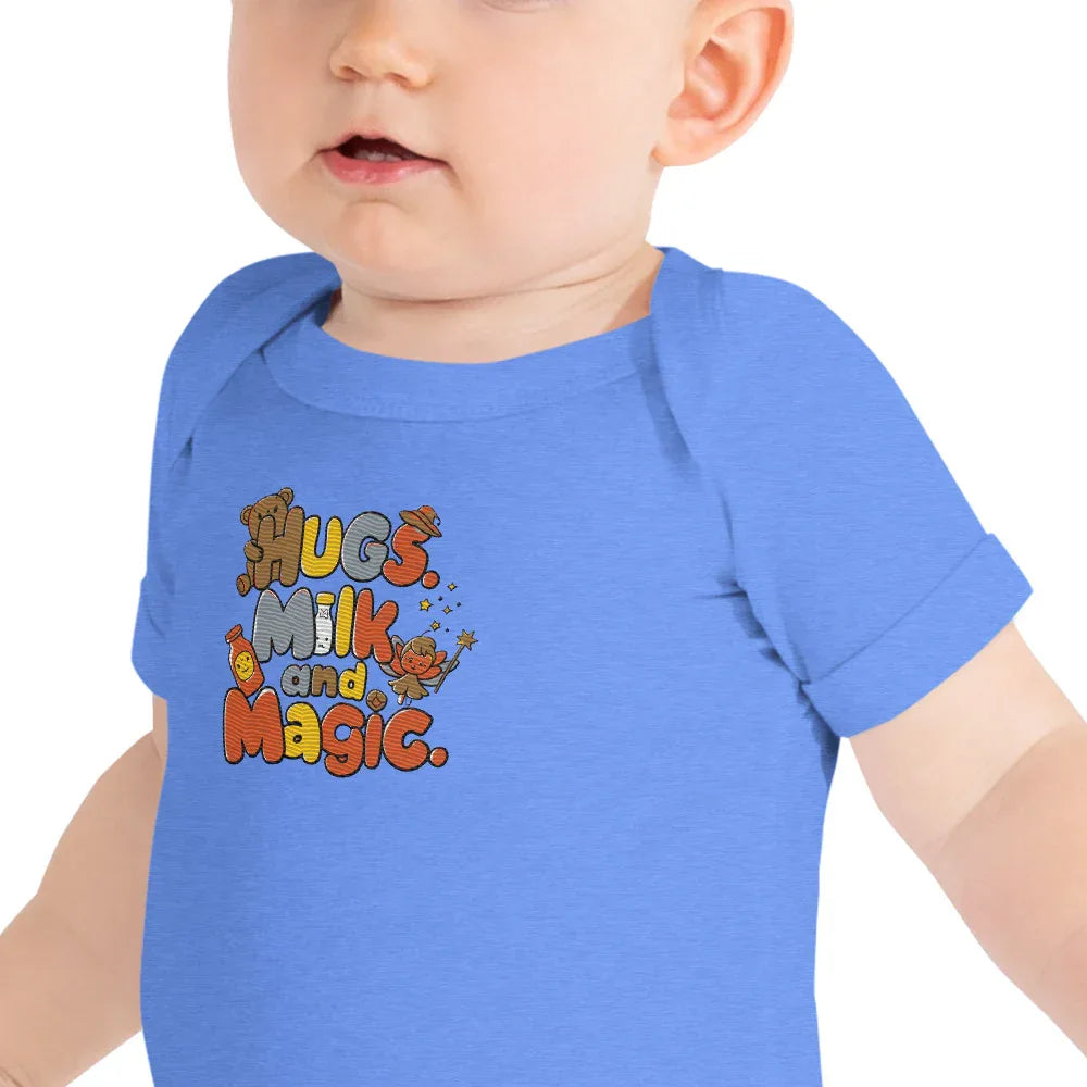 Hugs Milk And Magic | Embroidered Baby Short Sleeve One Piece - AwRans Clothing