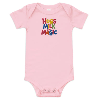 Hugs Milk And Magic | Embroidered Baby Short Sleeve One Piece - AwRans Clothing