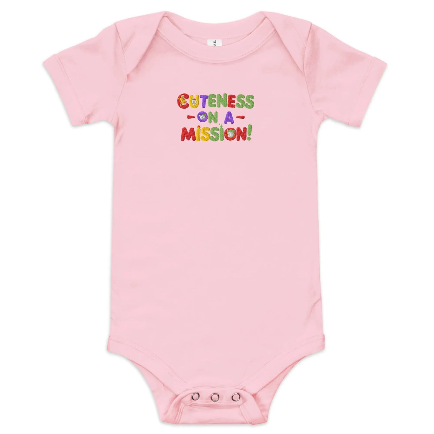 Cuteness On A Mission | Embroidered Baby Short Sleeve One Piece - AwRans Clothing