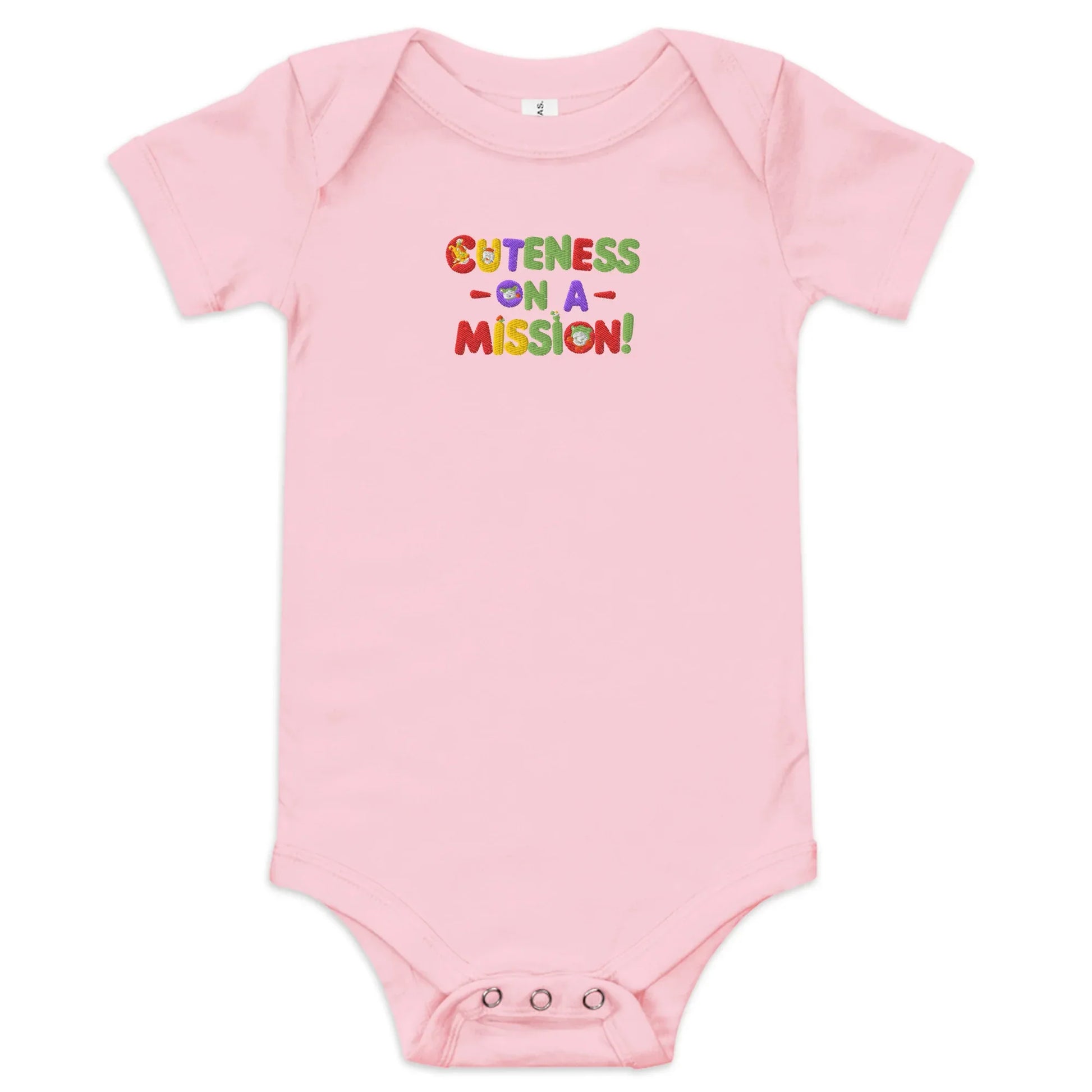 Cuteness On A Mission | Embroidered Baby Short Sleeve One Piece - AwRans Clothing
