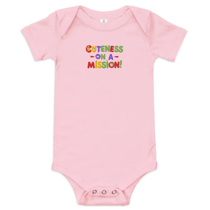 Cuteness On A Mission | Embroidered Baby Short Sleeve One Piece - AwRans Clothing
