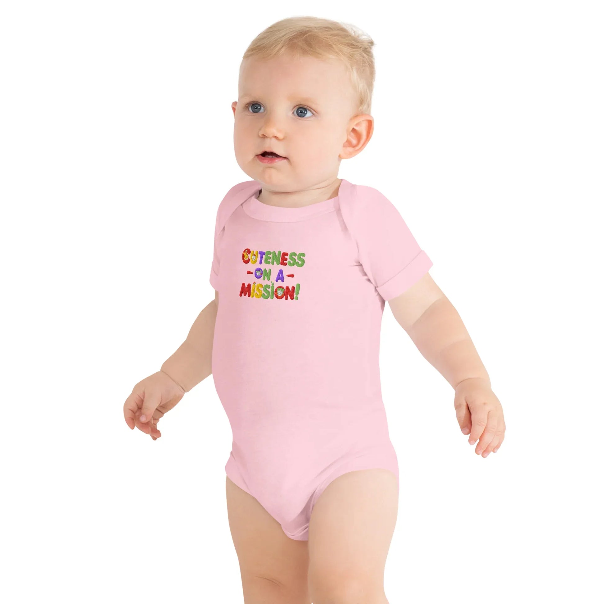 Cuteness On A Mission | Embroidered Baby Short Sleeve One Piece - AwRans Clothing