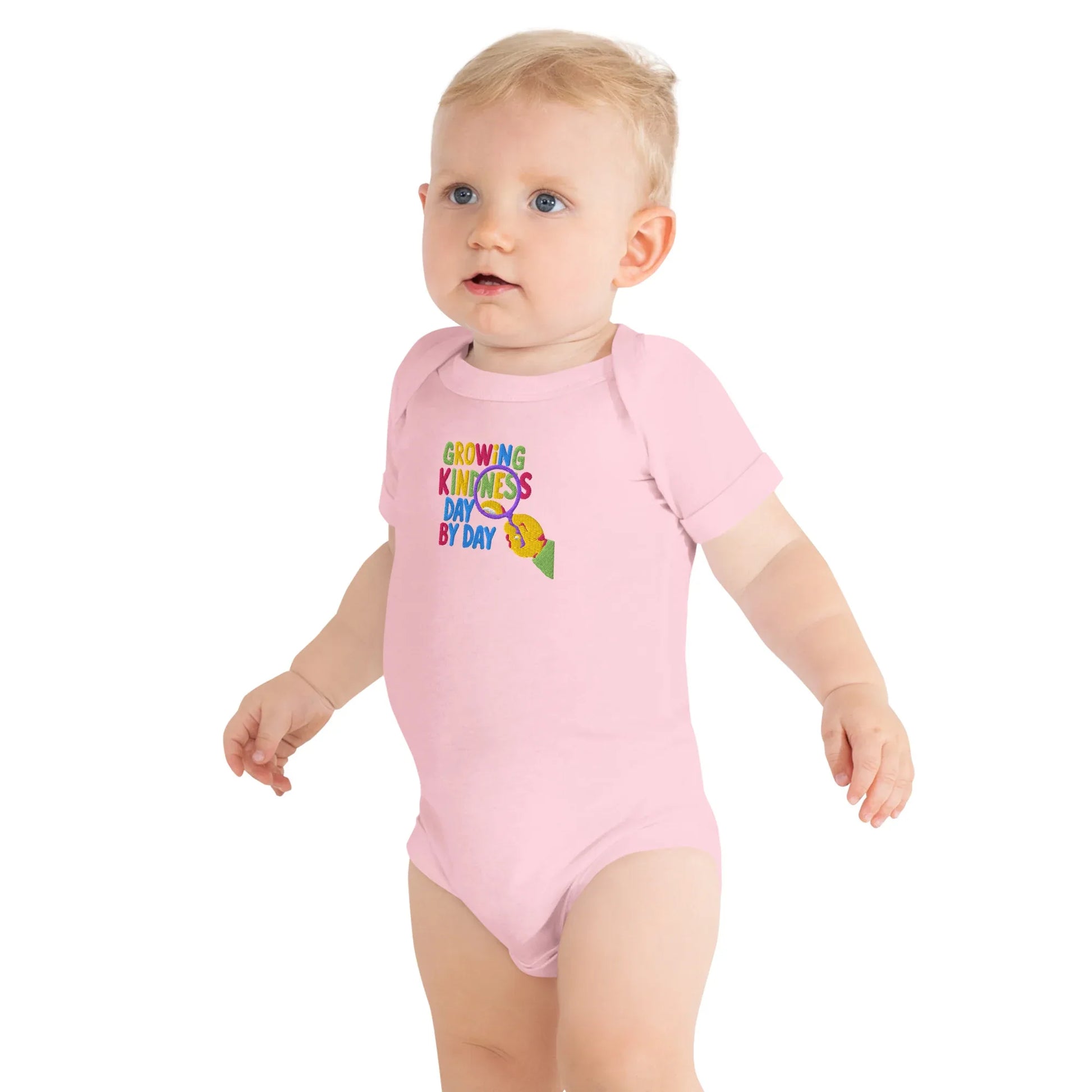 Growing Kindness Day By Day | Embroidered Baby Short Sleeve One Piece - AwRans Clothing