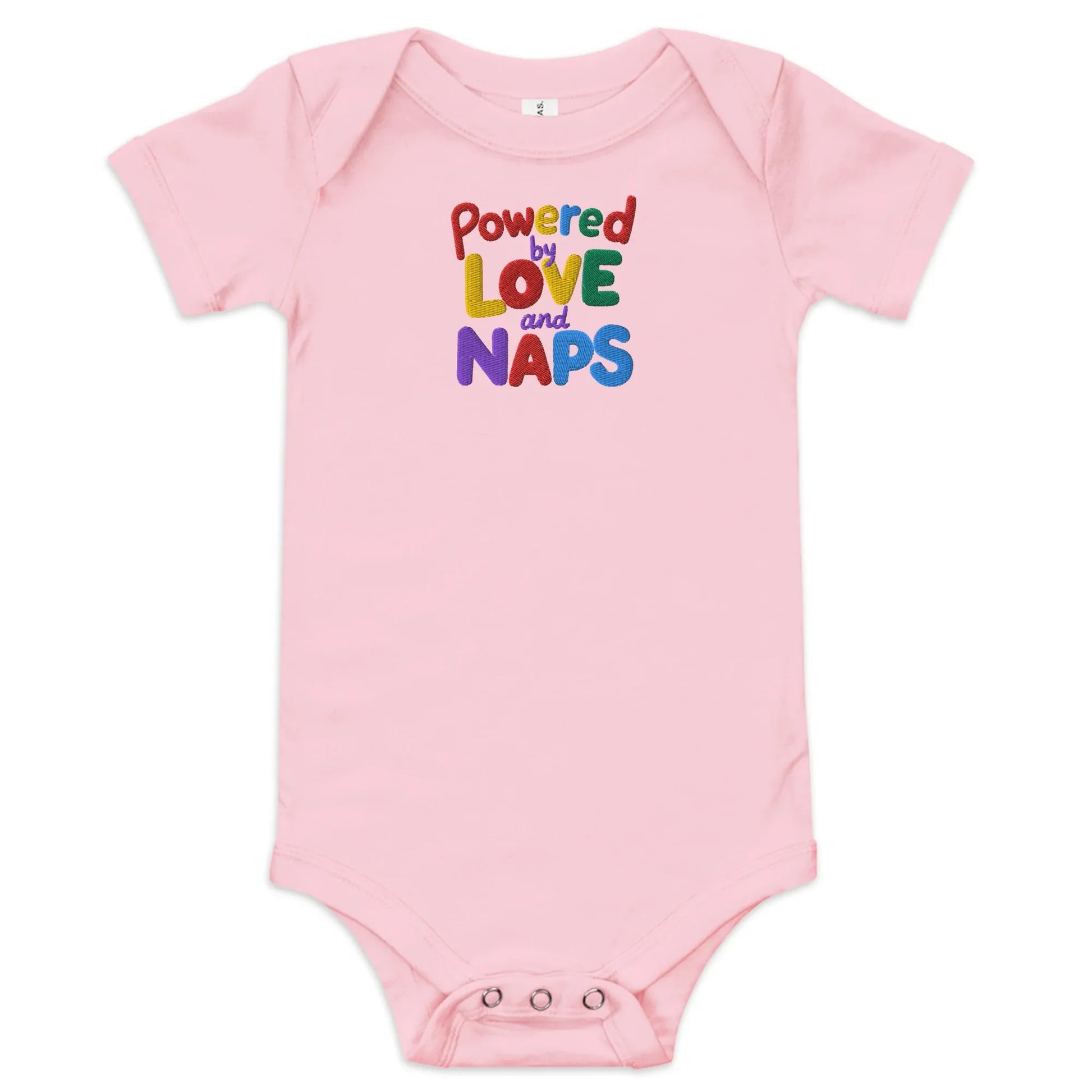 Powered By Love And Naps | Embroidered Baby Short Sleeve One Piece - AwRans Clothing