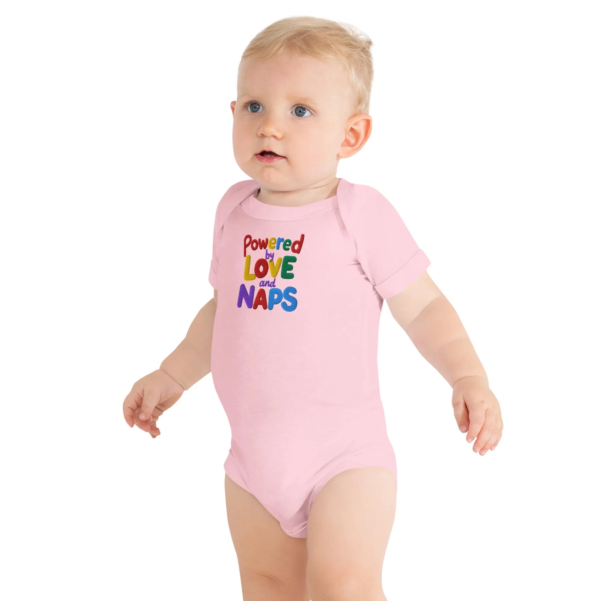 Powered By Love And Naps | Embroidered Baby Short Sleeve One Piece - AwRans Clothing