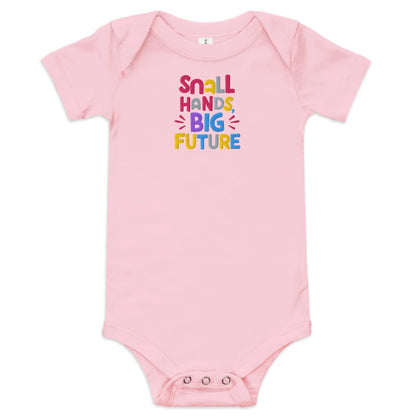 Small Hands Big Future | Embroidered Baby Short Sleeve One Piece - AwRans Clothing