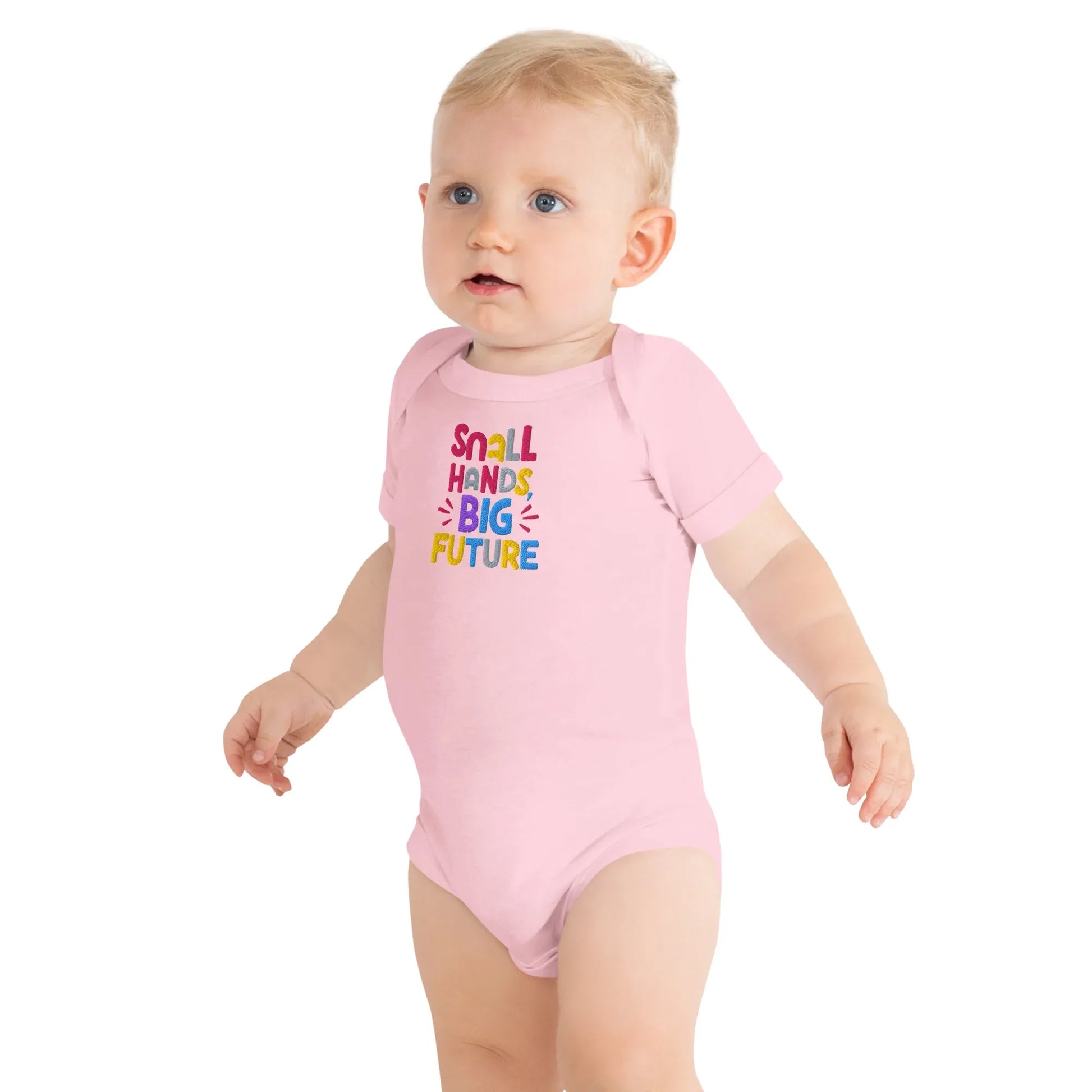 Small Hands Big Future | Embroidered Baby Short Sleeve One Piece - AwRans Clothing