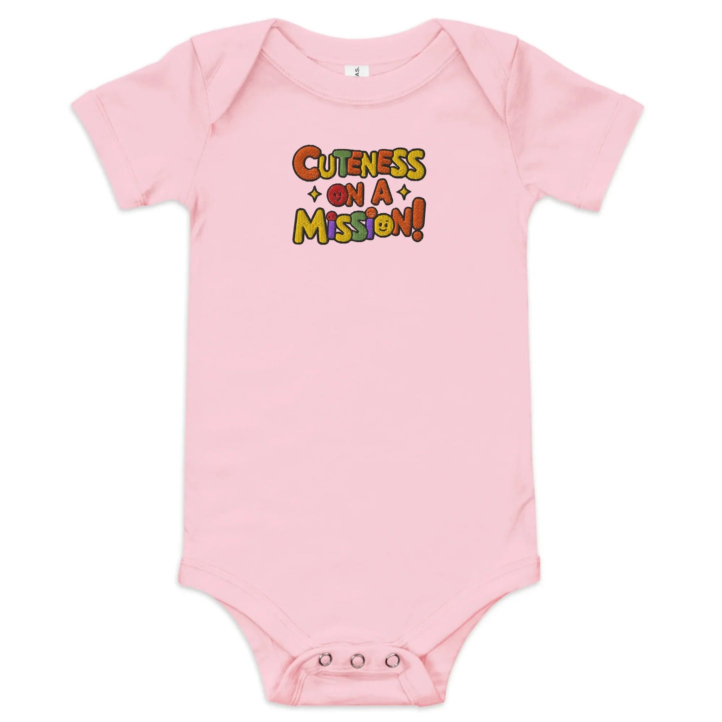 Cuteness On A Mission | Embroidered Baby Short Sleeve One Piece - AwRans Clothing