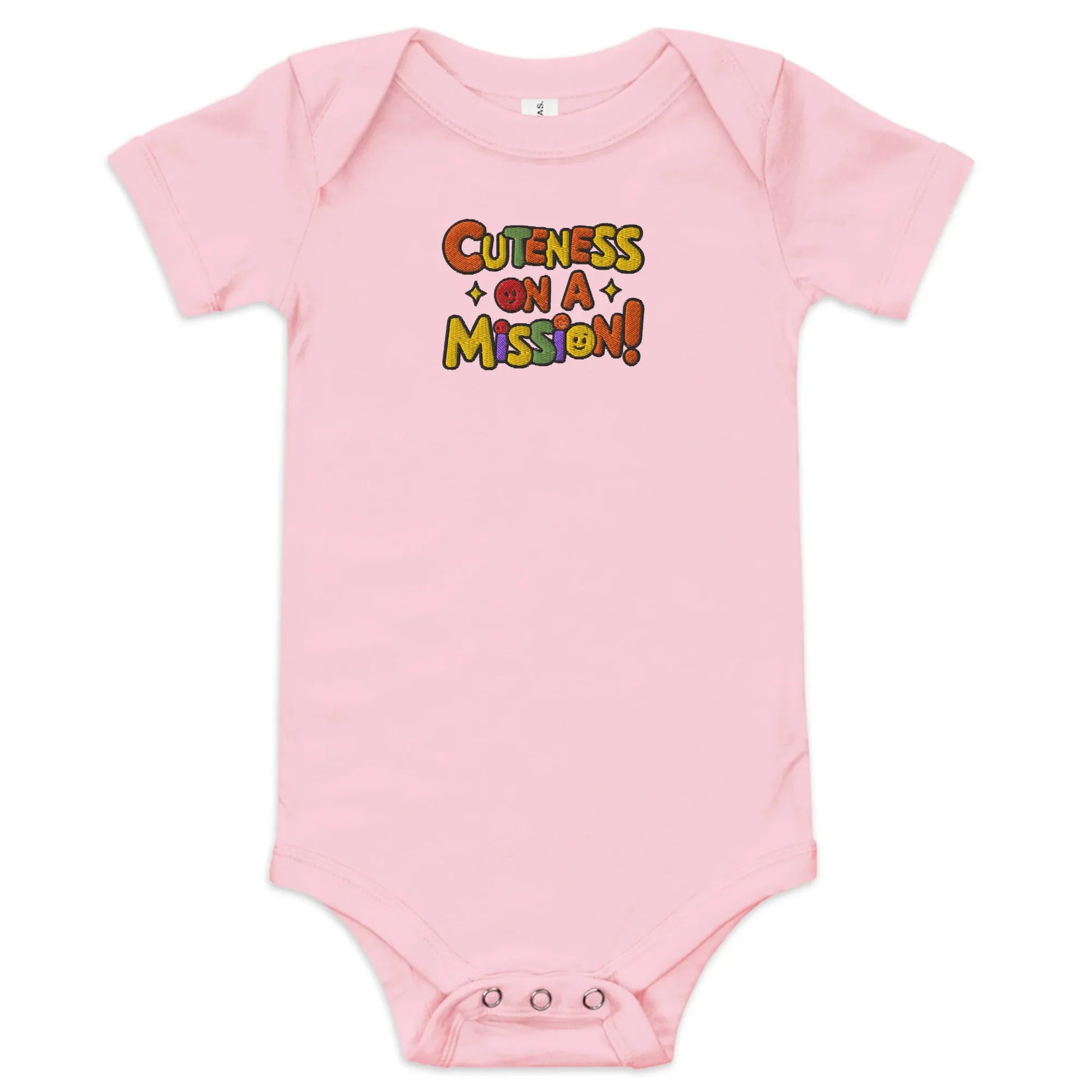 Cuteness On A Mission | Embroidered Baby Short Sleeve One Piece - AwRans Clothing