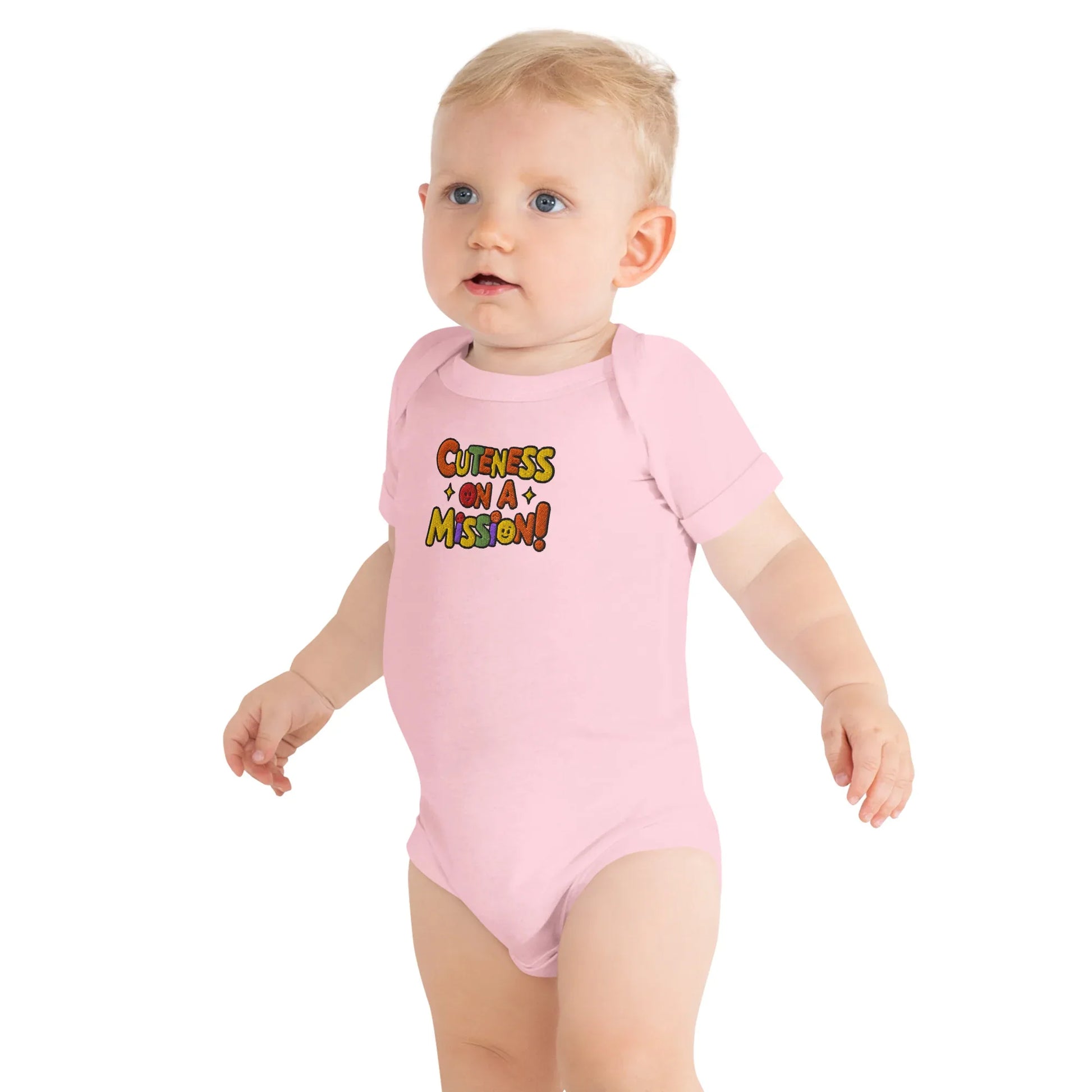 Cuteness On A Mission | Embroidered Baby Short Sleeve One Piece - AwRans Clothing
