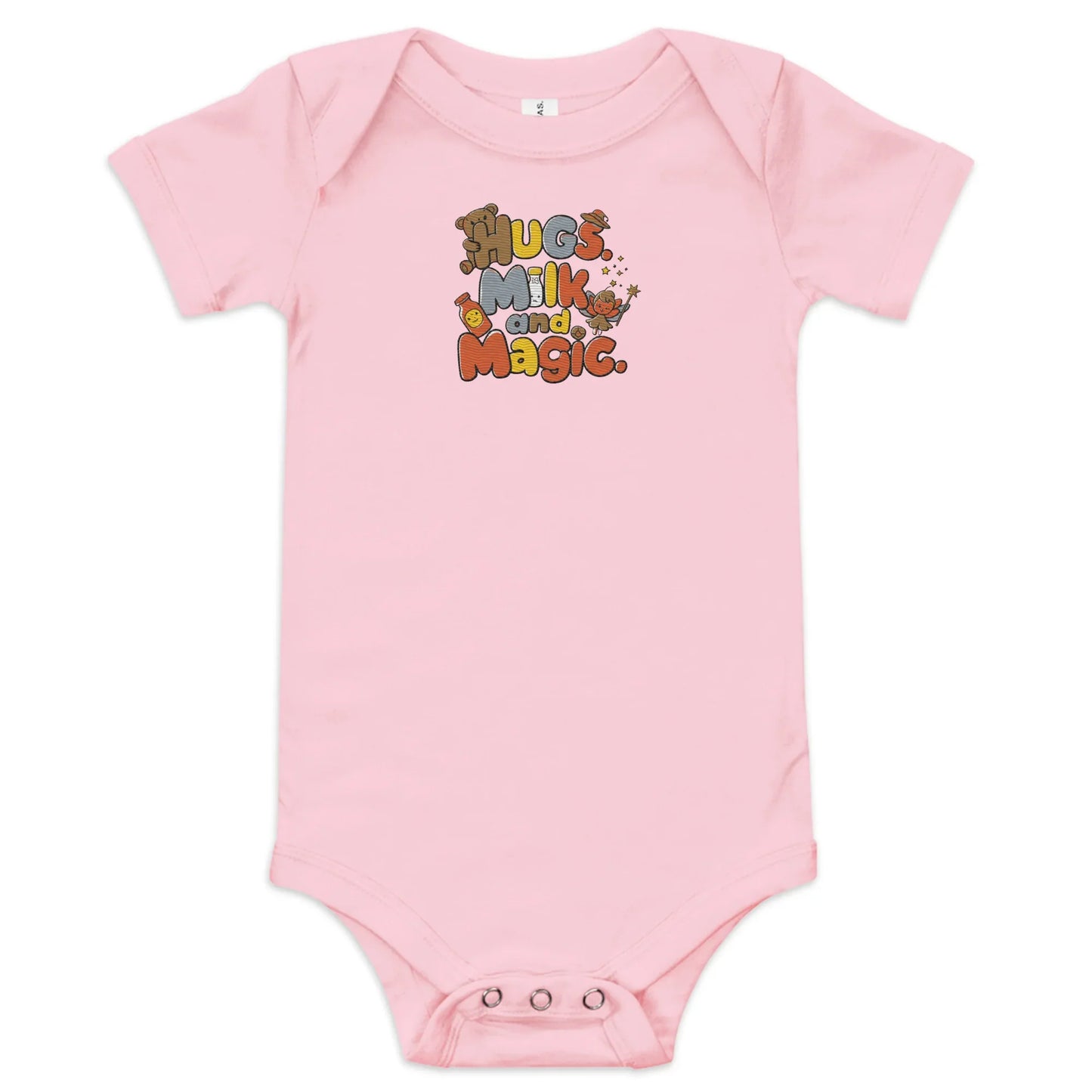 Hugs Milk And Magic | Embroidered Baby Short Sleeve One Piece - AwRans Clothing