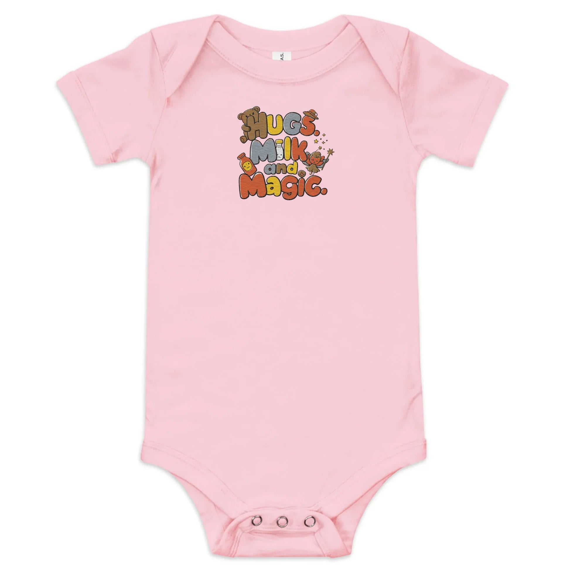 Hugs Milk And Magic | Embroidered Baby Short Sleeve One Piece - AwRans Clothing