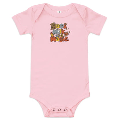 Hugs Milk And Magic | Embroidered Baby Short Sleeve One Piece - AwRans Clothing
