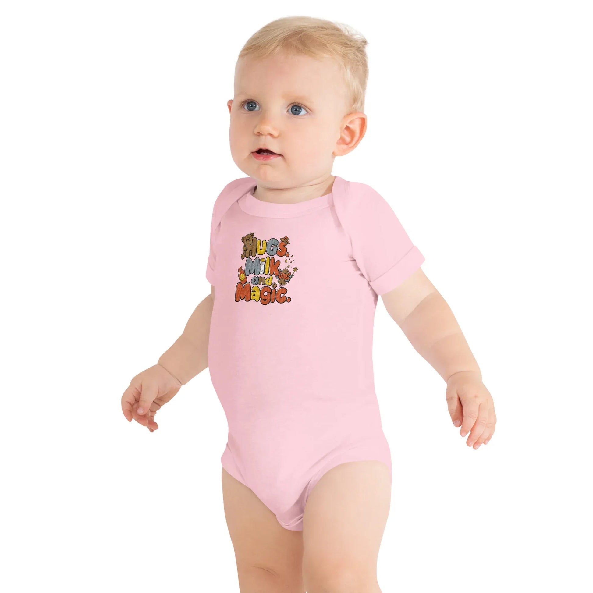 Hugs Milk And Magic | Embroidered Baby Short Sleeve One Piece - AwRans Clothing