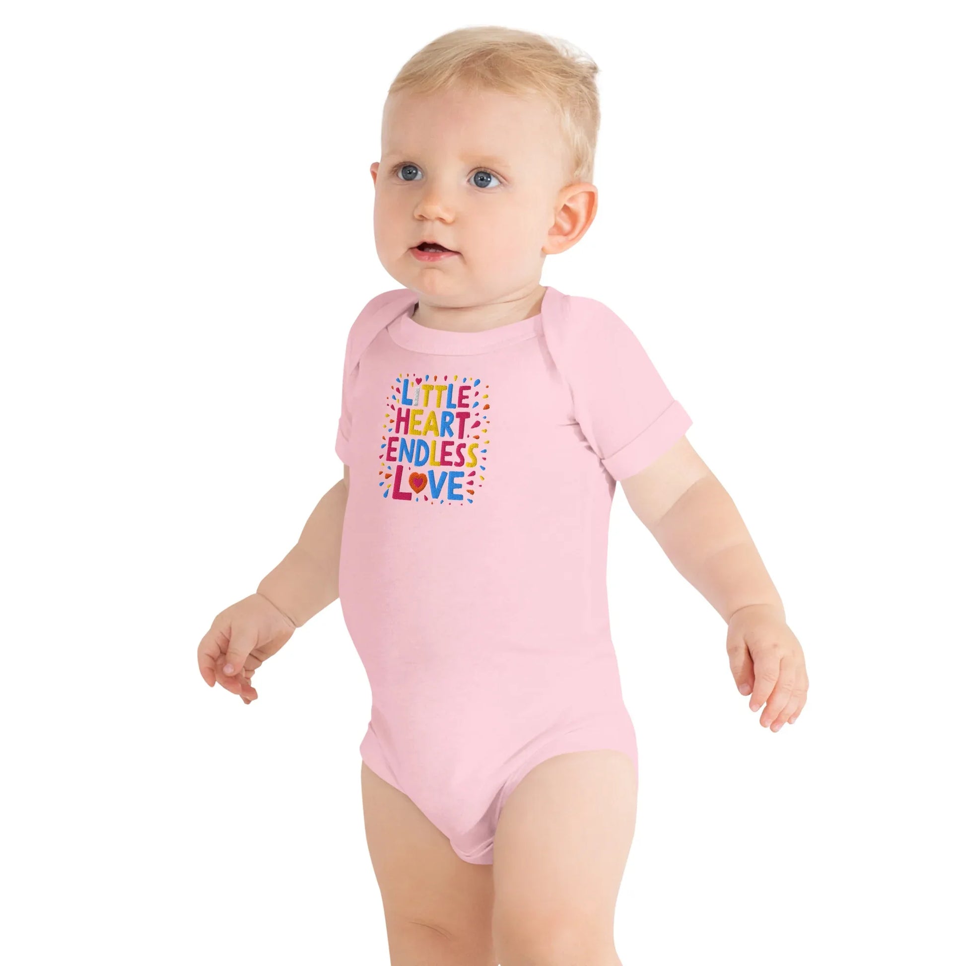 Little Heart Endless Love | Embroidered Baby Short Sleeve One Piece - AwRans Clothing