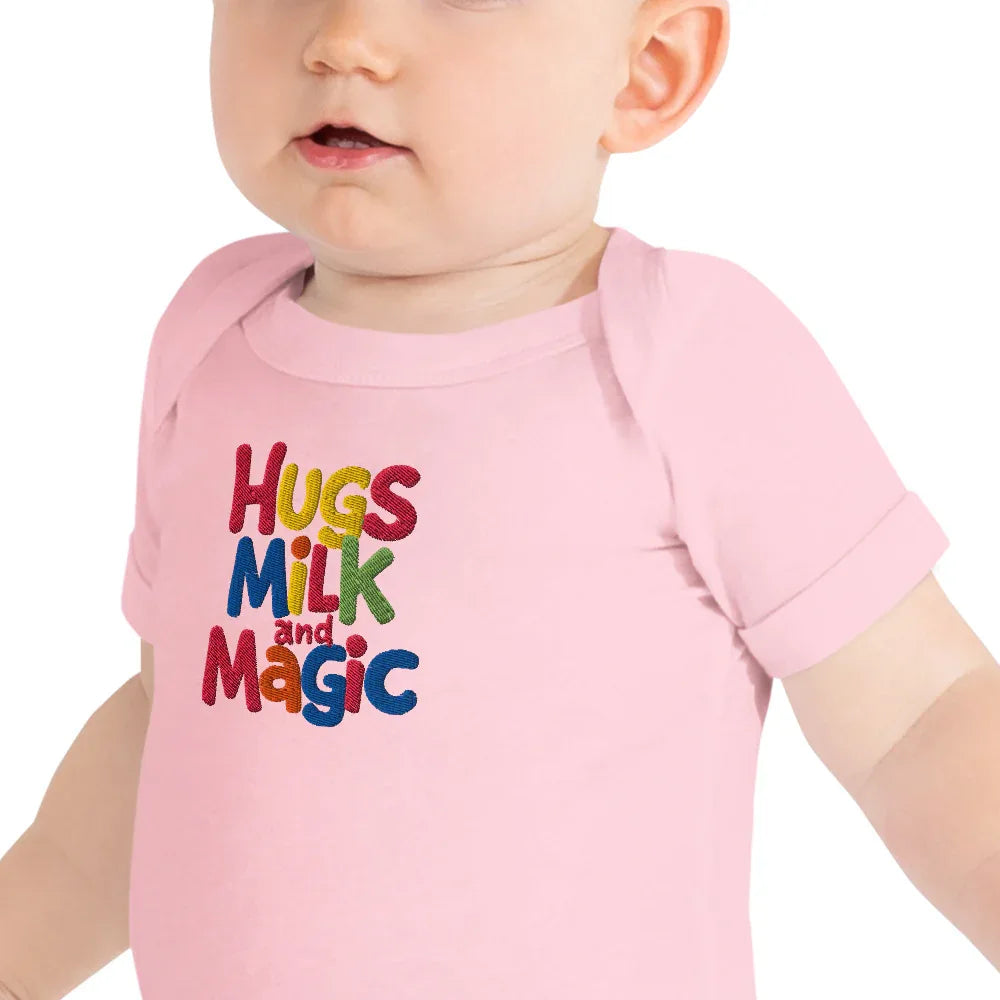 Hugs Milk And Magic | Embroidered Baby Short Sleeve One Piece - AwRans Clothing