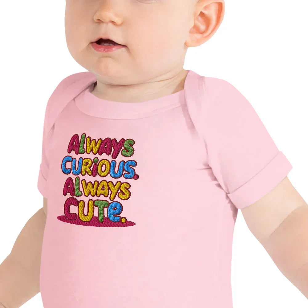 Always Curious Always Cute | Embroidered Baby Short Sleeve One Piece - AwRans Clothing