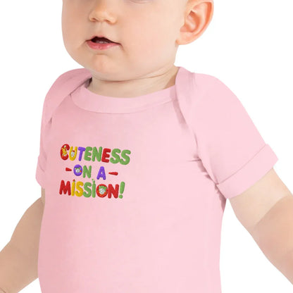 Cuteness On A Mission | Embroidered Baby Short Sleeve One Piece - AwRans Clothing