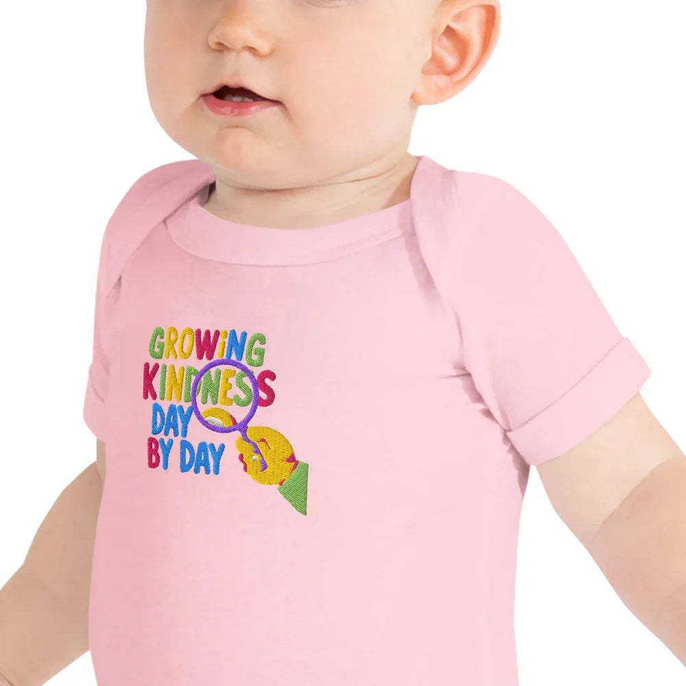 Growing Kindness Day By Day | Embroidered Baby Short Sleeve One Piece - AwRans Clothing