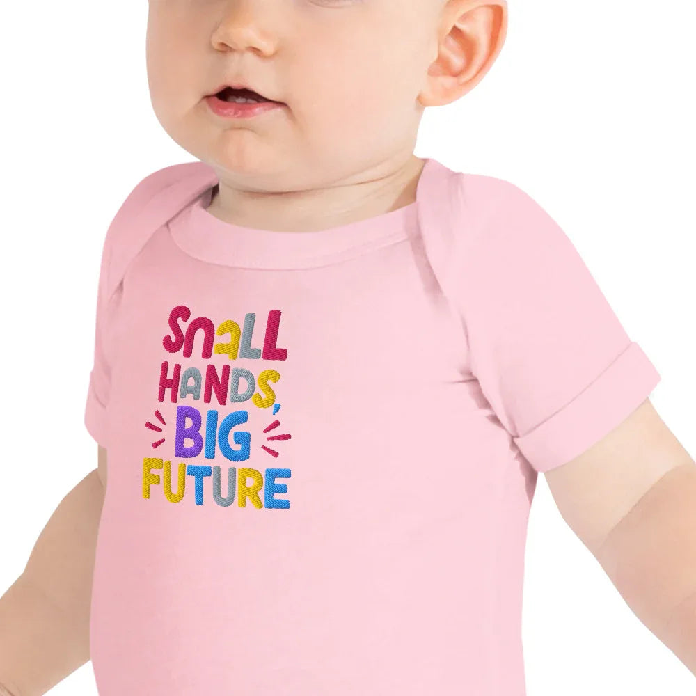 Small Hands Big Future | Embroidered Baby Short Sleeve One Piece - AwRans Clothing