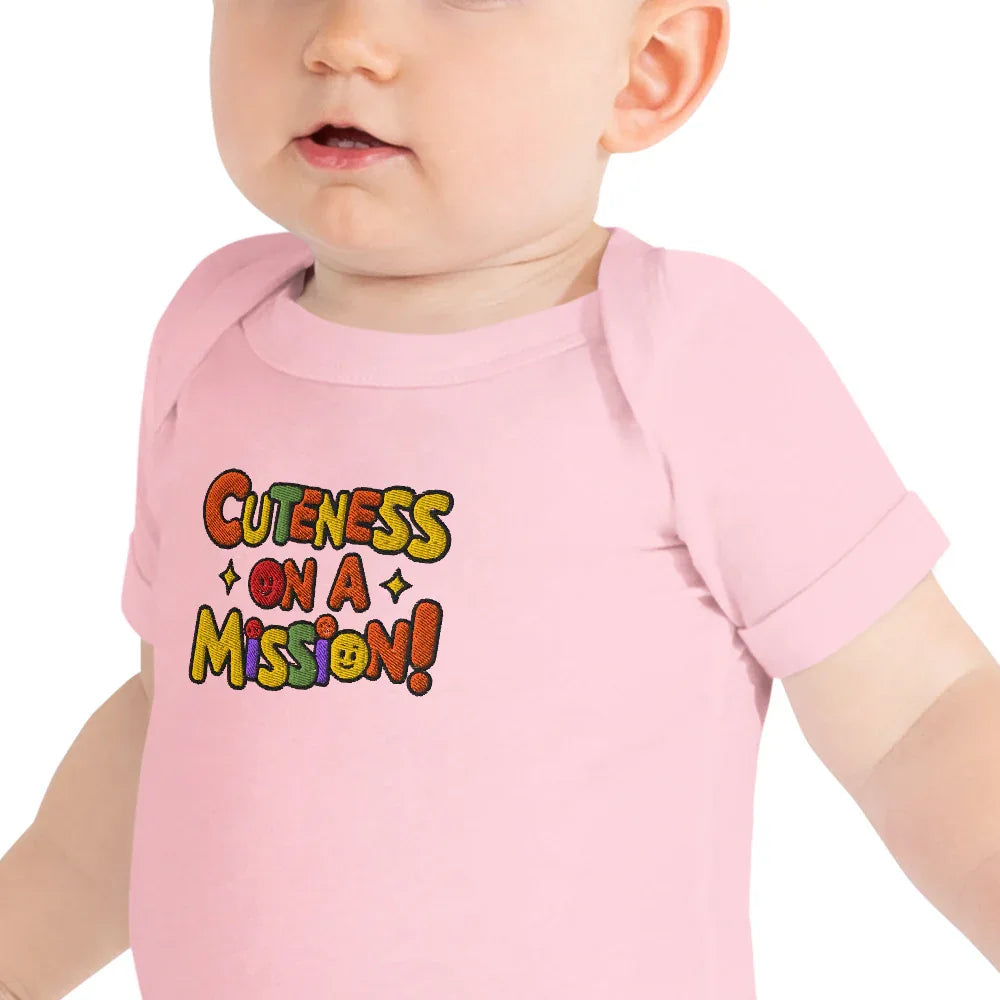 Cuteness On A Mission | Embroidered Baby Short Sleeve One Piece - AwRans Clothing