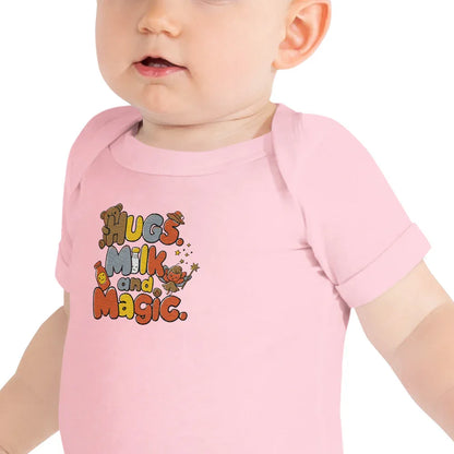 Hugs Milk And Magic | Embroidered Baby Short Sleeve One Piece - AwRans Clothing