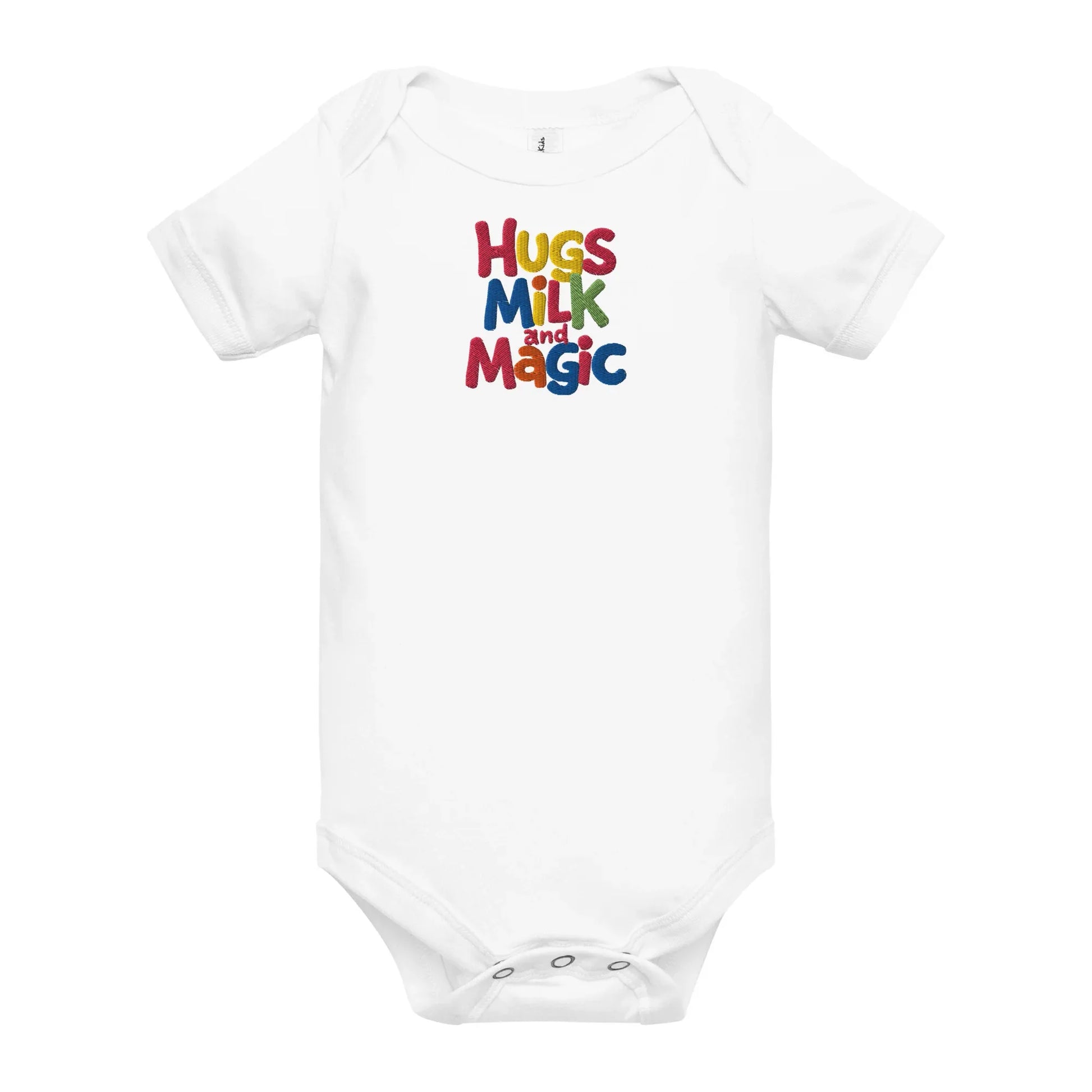 Hugs Milk And Magic | Embroidered Baby Short Sleeve One Piece - AwRans Clothing