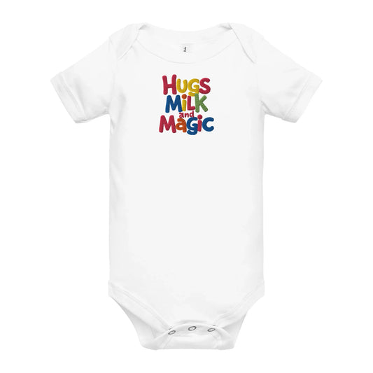 Hugs Milk And Magic | Embroidered Baby Short Sleeve One Piece - AwRans Clothing
