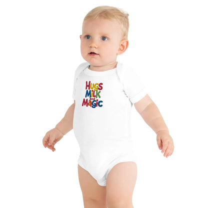 Hugs Milk And Magic | Embroidered Baby Short Sleeve One Piece - AwRans Clothing