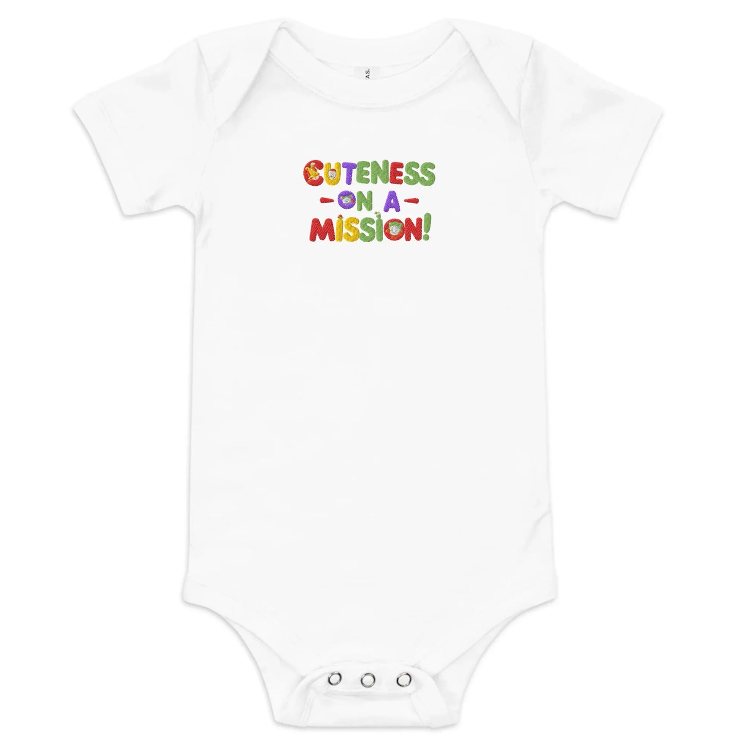 Cuteness On A Mission | Embroidered Baby Short Sleeve One Piece - AwRans Clothing