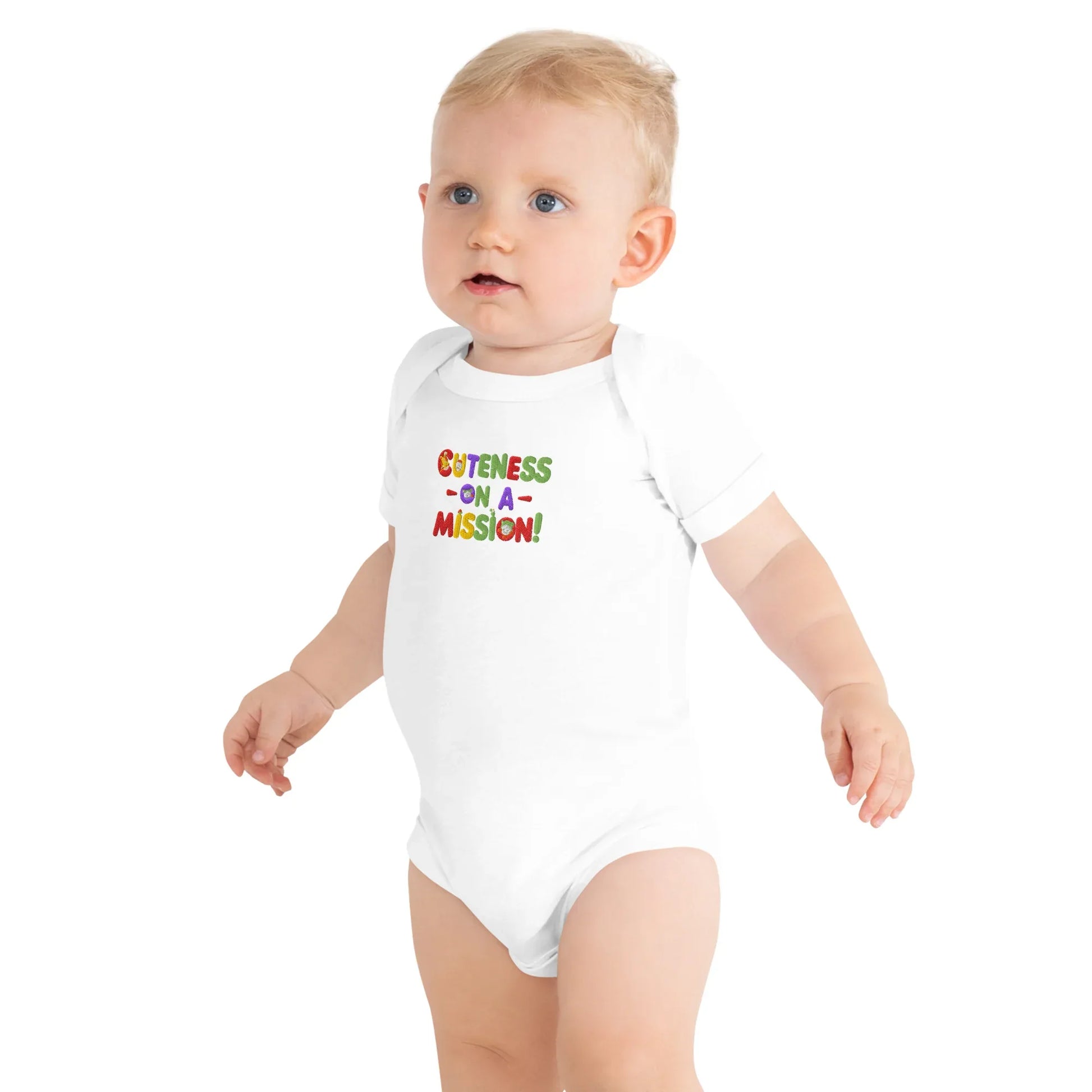 Cuteness On A Mission | Embroidered Baby Short Sleeve One Piece - AwRans Clothing